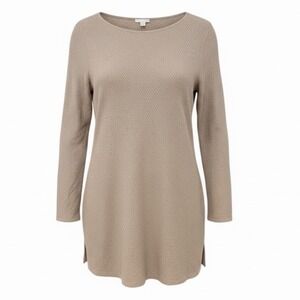 J. Jill Beige Textured Long Knit Tunic Sweater Minimal Cotton Neutral Cozy Sz S